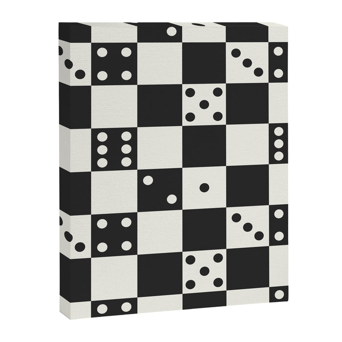Checkered Dice Pattern (Creamy Milk & Dark Charcoal Color Palette) Canvas Print Gallery Image 1