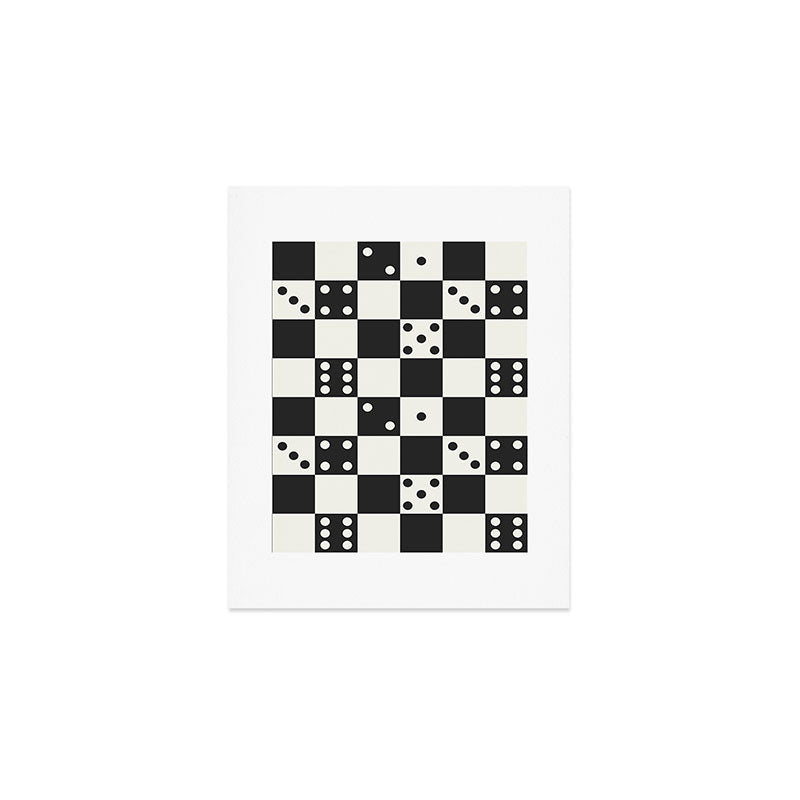 Checkered Dice Pattern (Creamy Milk & Dark Charcoal Color Palette) Art Print Gallery Image 1