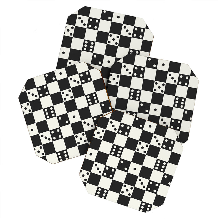 Checkered Dice Pattern (Creamy Milk & Dark Charcoal Color Palette) Coaster Gallery Image 1