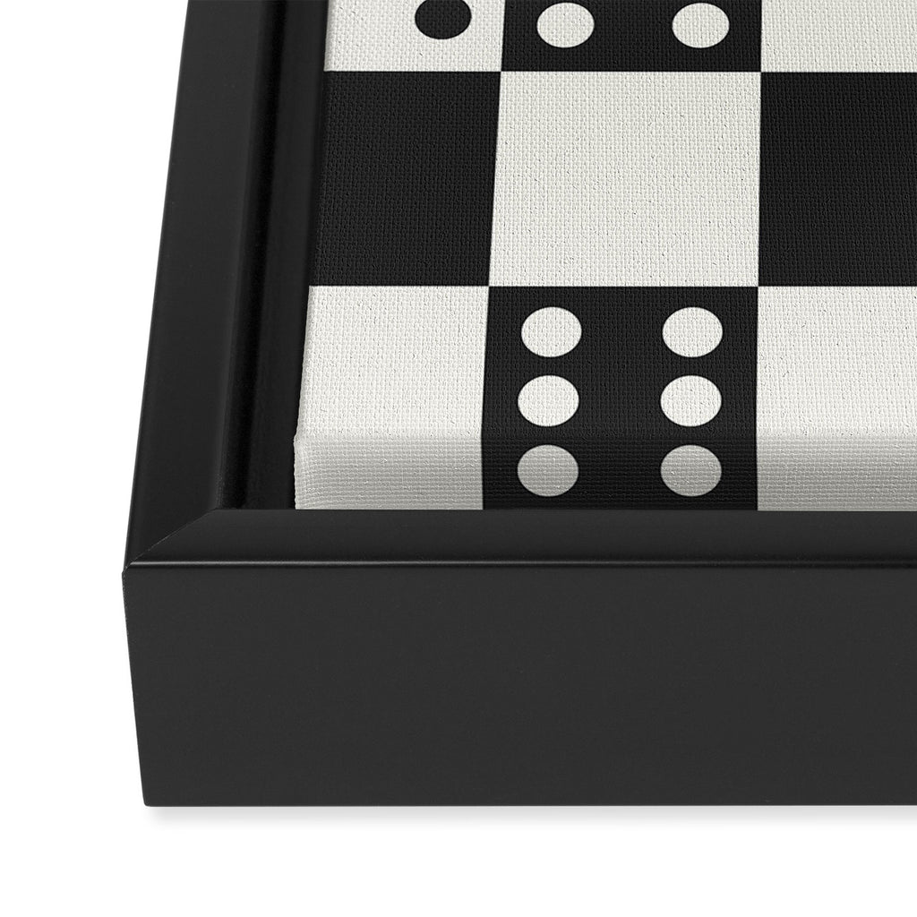 Checkered Dice Pattern (Creamy Milk & Dark Charcoal Color Palette) Framed Canvas Print Gallery Image 3