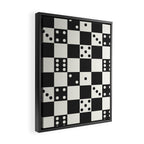 Checkered Dice Pattern (Creamy Milk & Dark Charcoal Color Palette) Framed Canvas Print Gallery Image 2