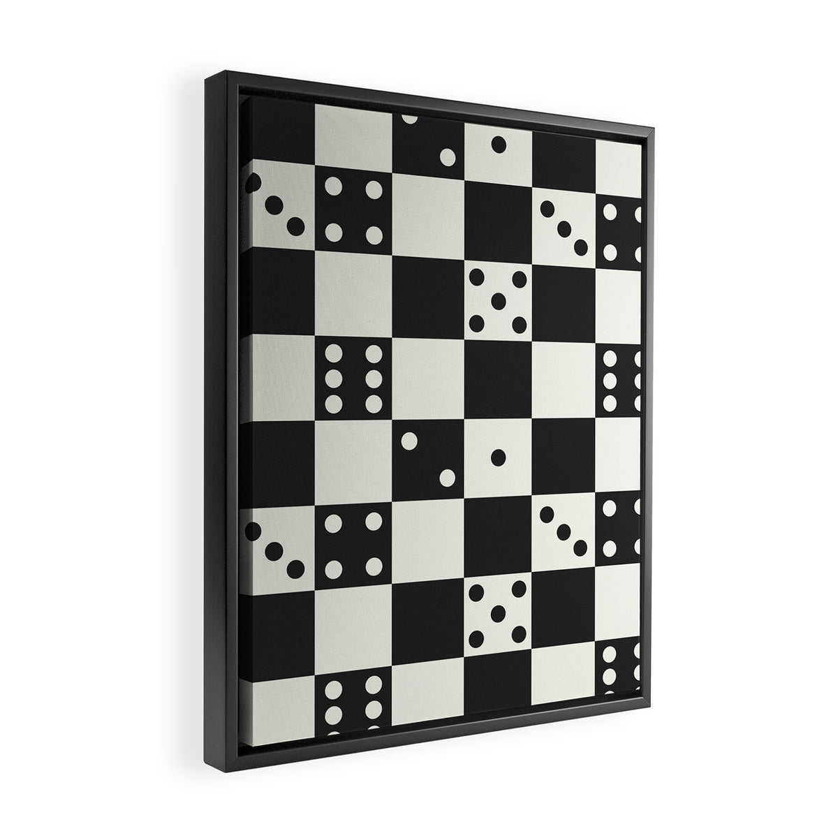Checkered Dice Pattern (Creamy Milk & Dark Charcoal Color Palette) Framed Canvas Print Gallery Image 2