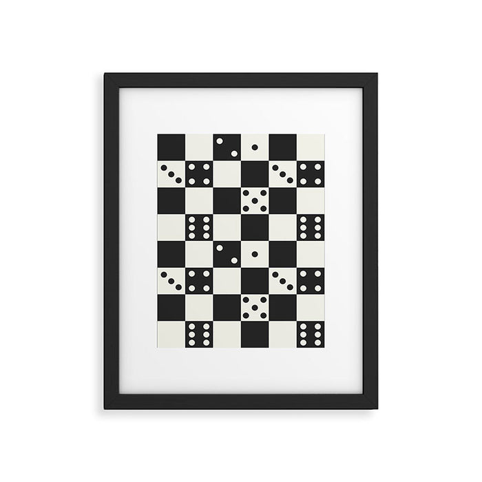 Checkered Dice Pattern (Creamy Milk & Dark Charcoal Color Palette) Framed Art Print Gallery Image 1
