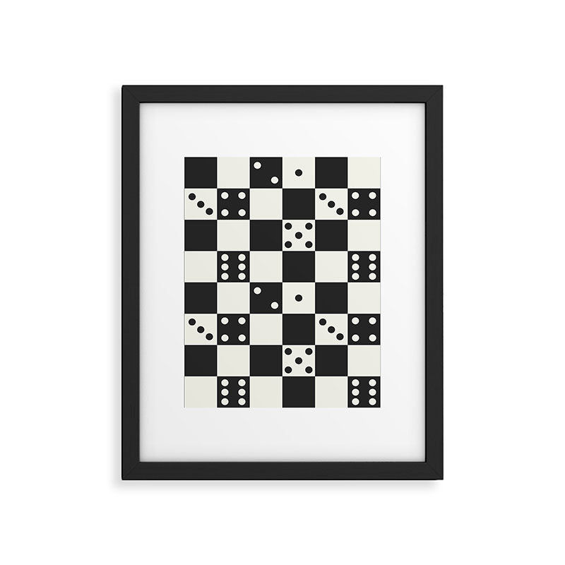 Checkered Dice Pattern (Creamy Milk & Dark Charcoal Color Palette) Framed Art Print Gallery Image 6