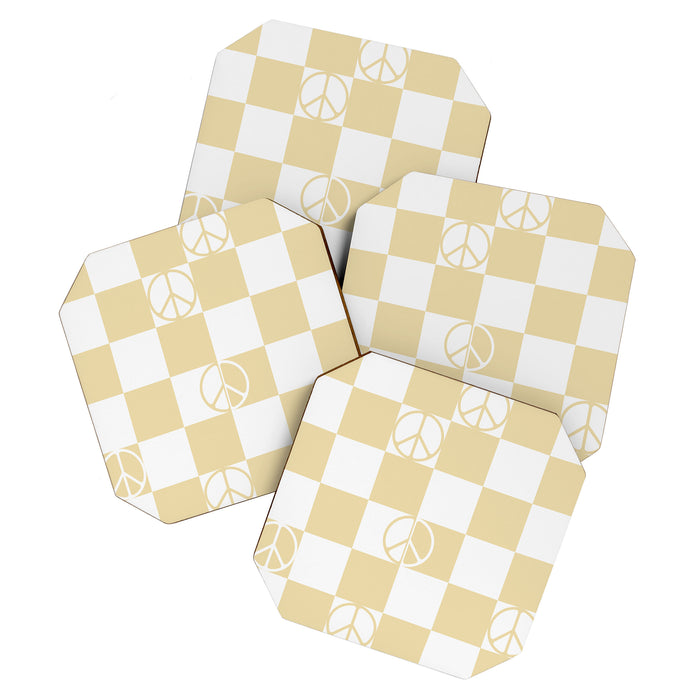 Checkered Peace Sign (Sand Color) Coaster Gallery Image 1