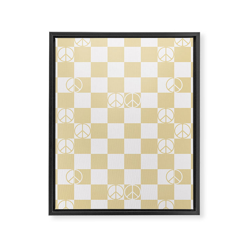 Checkered Peace Sign (Sand Color) Framed Canvas Print Gallery Image 8