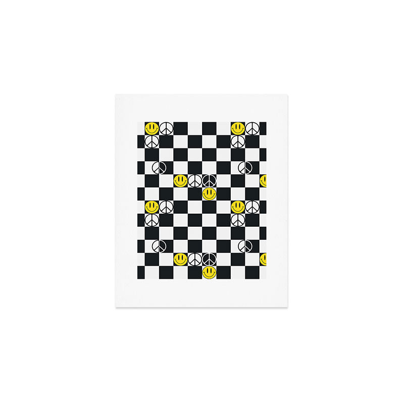 Checkered Smiley Face & Peace Sign Art Print Gallery Image 1