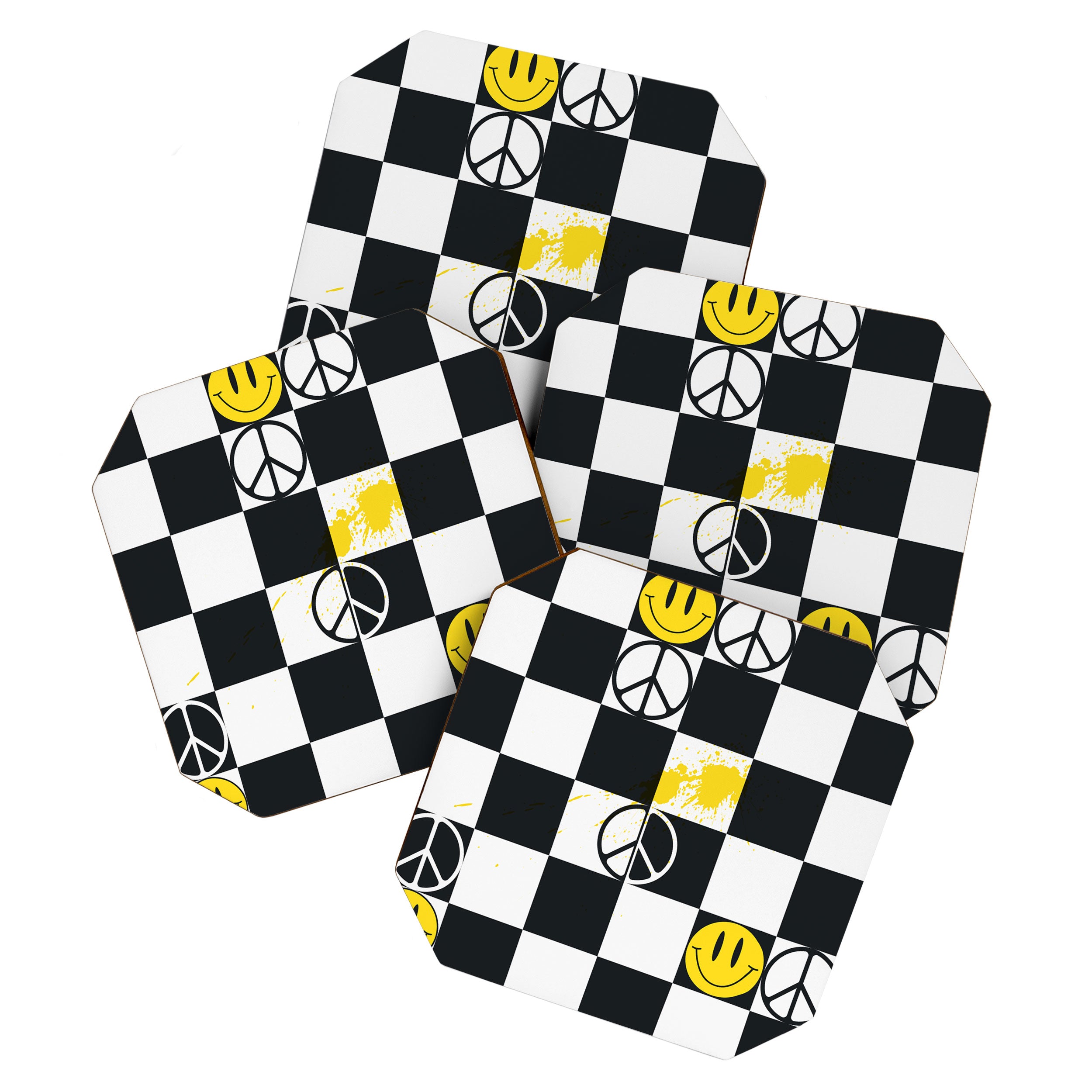 Checkered Smiley Face & Peace Sign Coaster Gallery Image 1