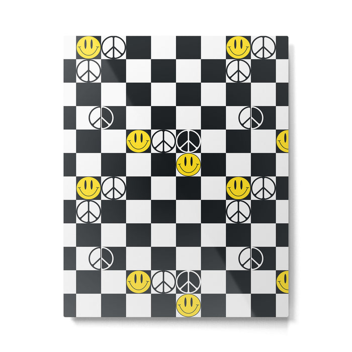 Checkered Smiley Face & Peace Sign Metal Print Gallery Image 1