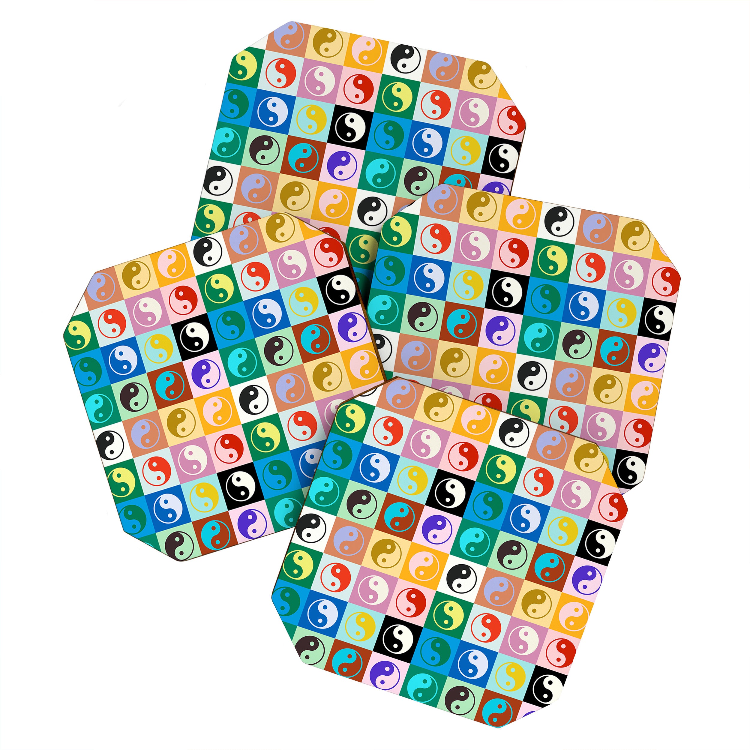 Checkered Yin Yang Pattern (Color Block Version) Coaster Gallery Image 1