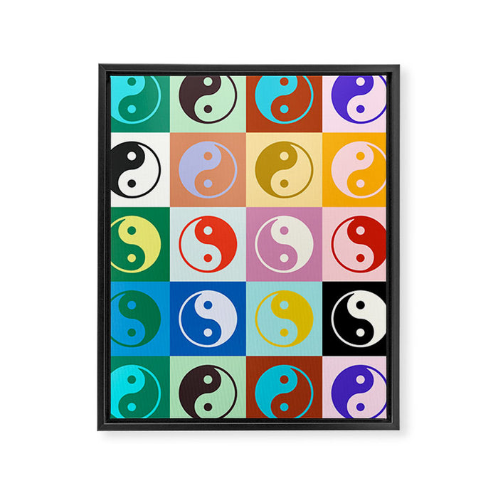 Checkered Yin Yang Pattern (Color Block Version) Framed Canvas Print Gallery Image 1