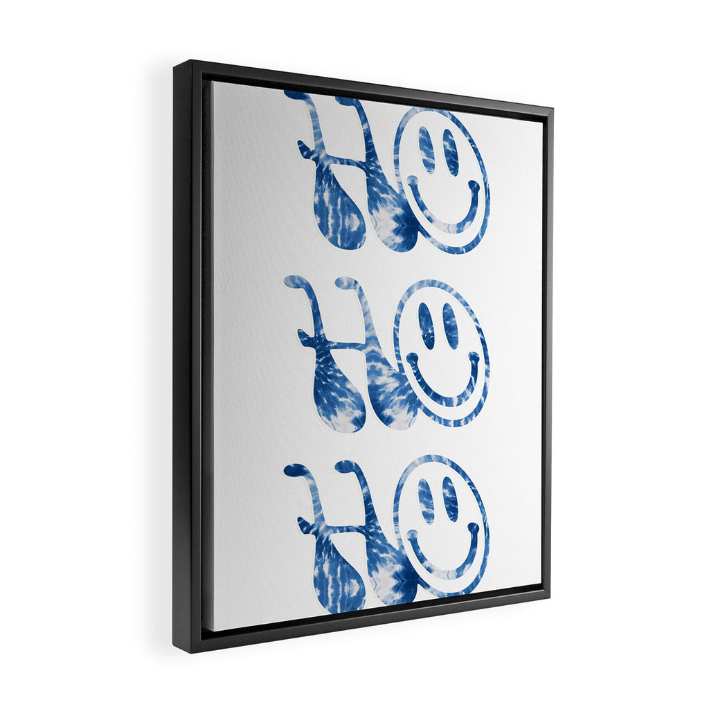 HO-HO-HO! groovy typography \\ blue tie dye and smiley face Framed Canvas Print Gallery Image 2