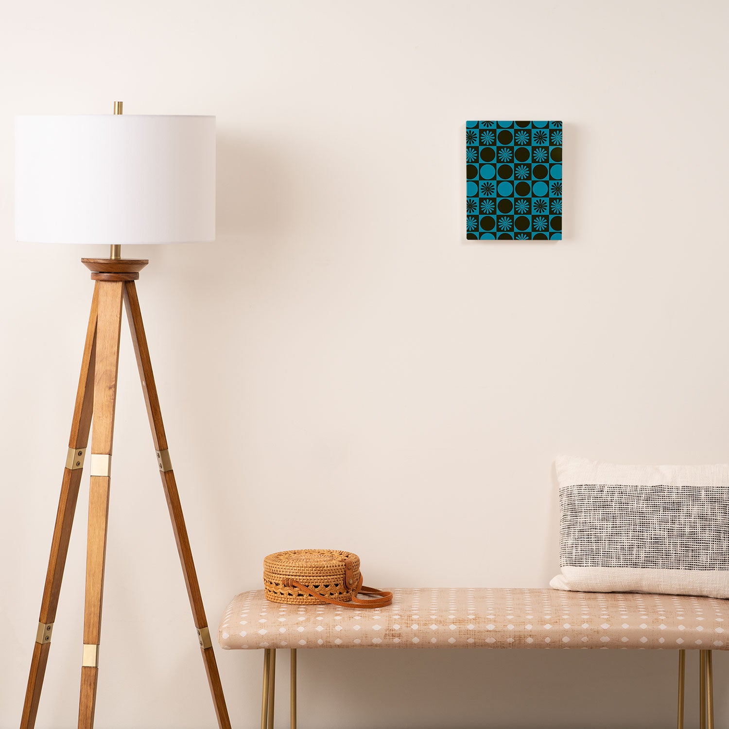 Retro Checkered Pattern (Muted Blue / Dark Green) Canvas Print Gallery Image 2