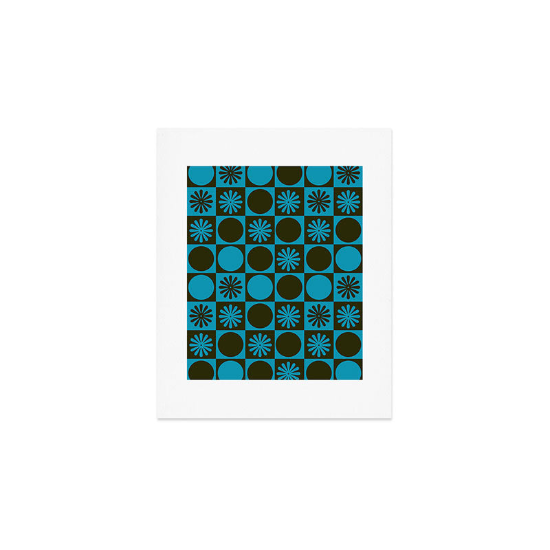 Retro Checkered Pattern (Muted Blue / Dark Green) Art Print Gallery Image 1