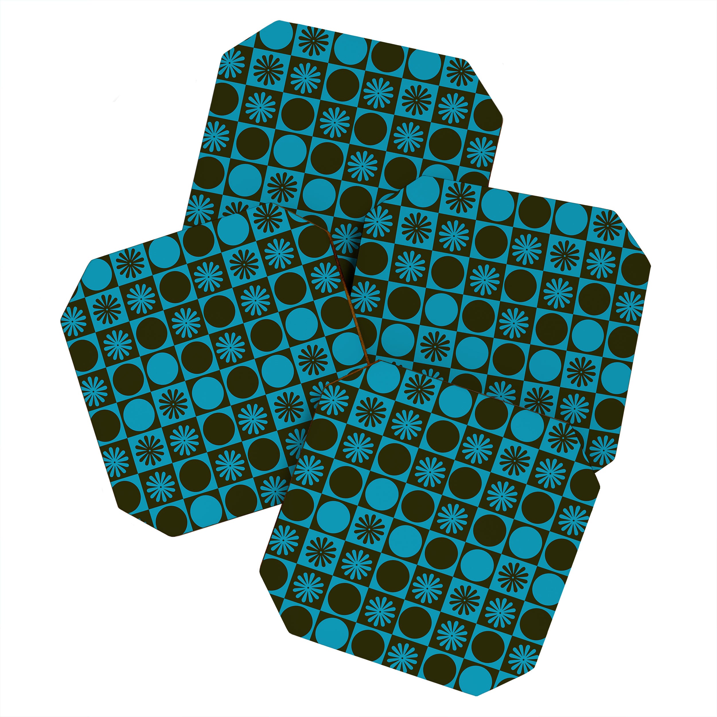 Retro Checkered Pattern (Muted Blue / Dark Green) Coaster Gallery Image 1