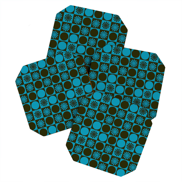 Retro Checkered Pattern (Muted Blue / Dark Green) Coaster Gallery Image 1