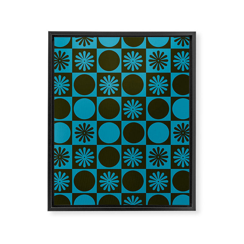 Retro Checkered Pattern (Muted Blue / Dark Green) Framed Canvas Print Gallery Image 8
