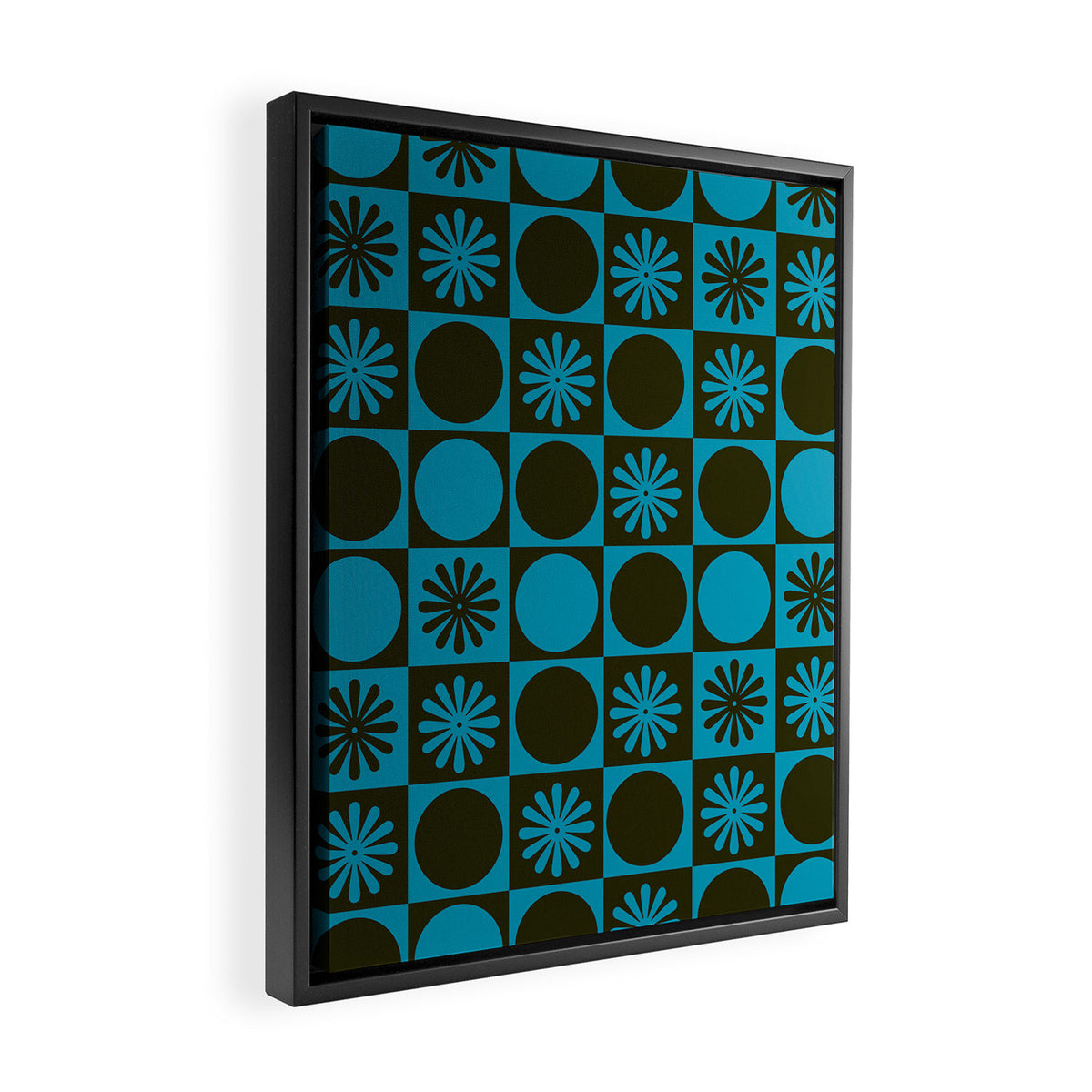 Retro Checkered Pattern (Muted Blue / Dark Green) Framed Canvas Print Gallery Image 2