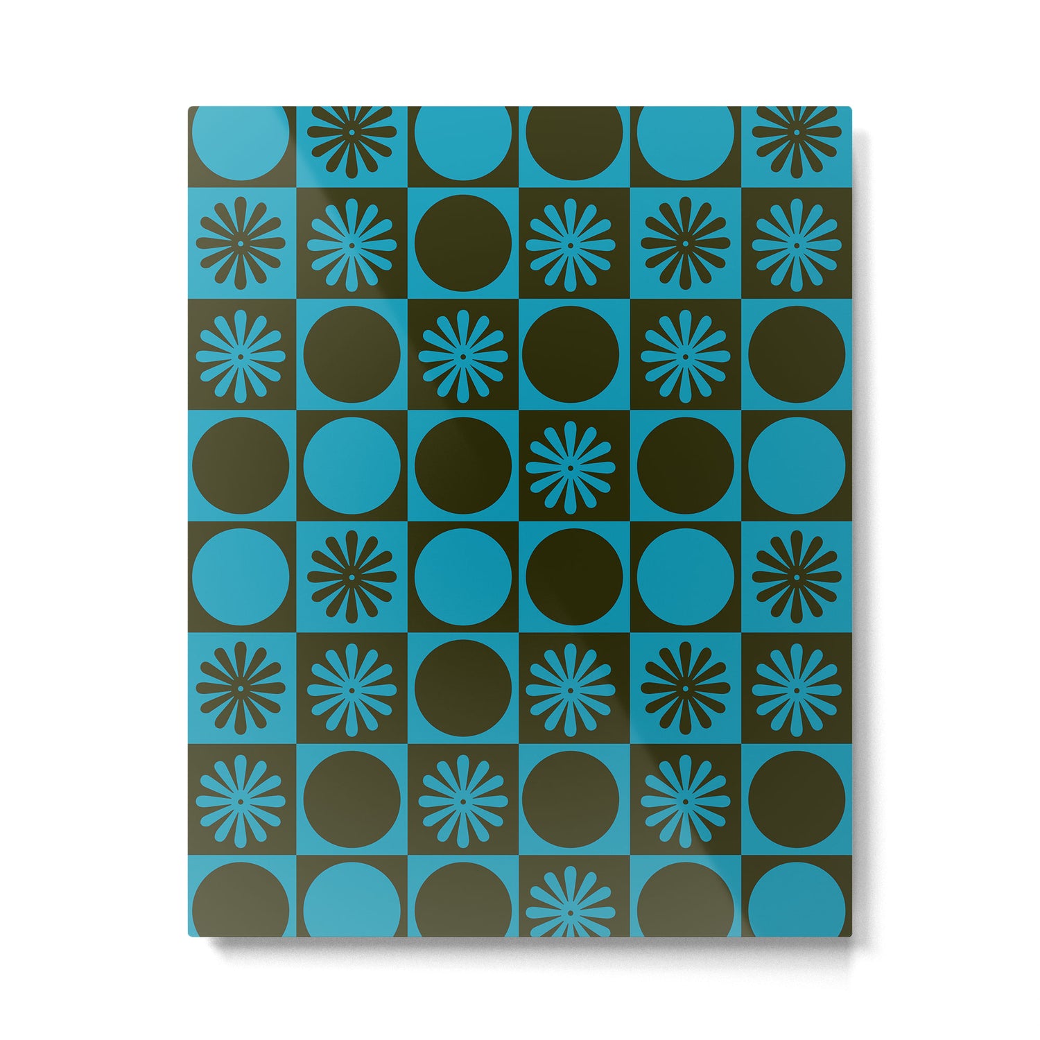 Retro Checkered Pattern (Muted Blue / Dark Green) Metal Print Gallery Image 6