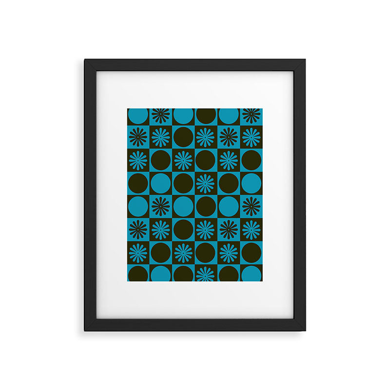 Retro Checkered Pattern (Muted Blue / Dark Green) Framed Art Print Gallery Image 6