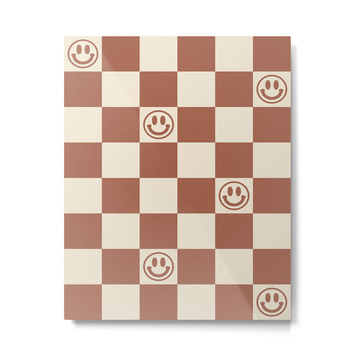 Smiley Face & Checkerboard (Milk Chocolate Colors) Metal Print Gallery Image 1