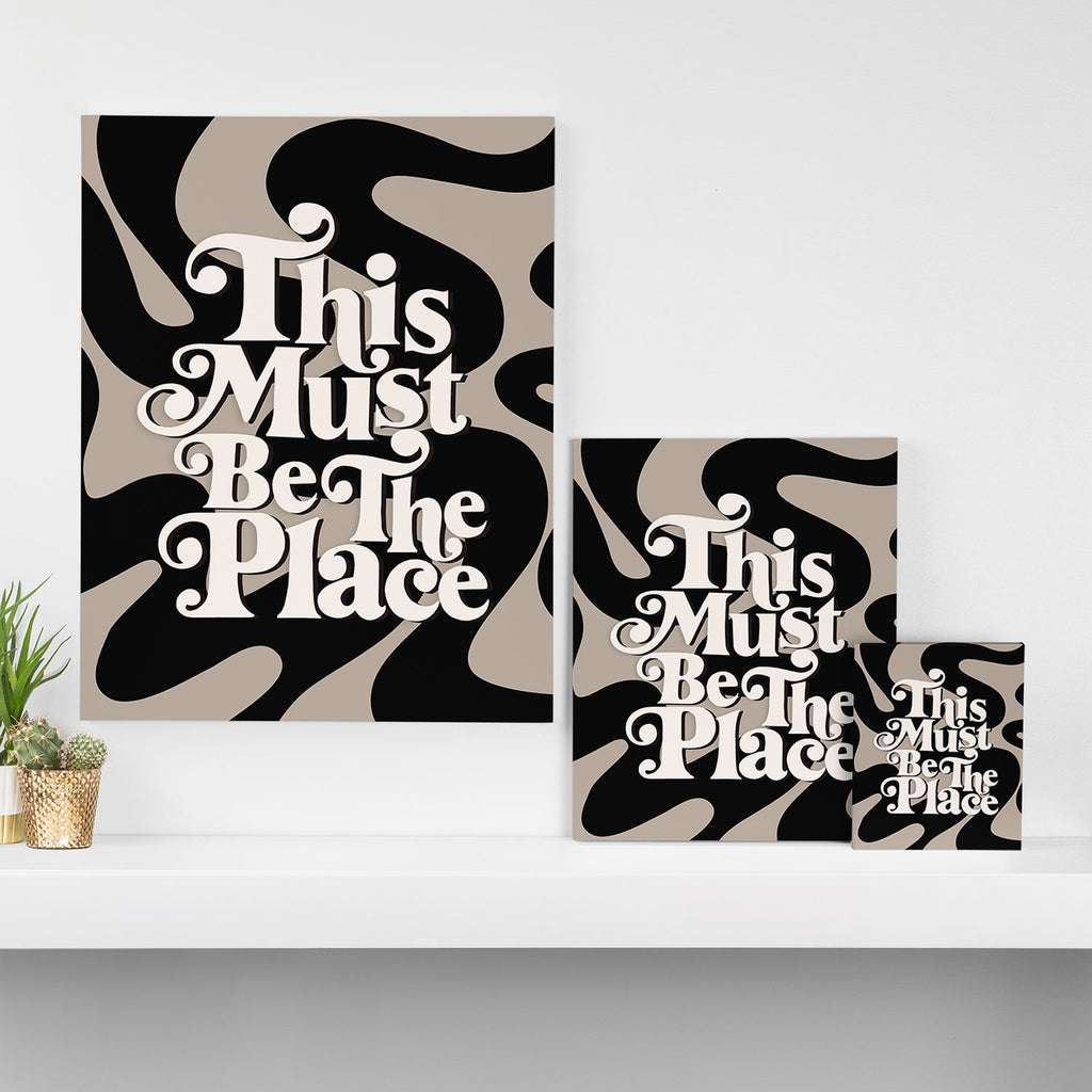 This Must Be The Place - 70s, Vintage, Retro, Abstract Pattern (Black & Beige) Canvas Print Gallery Image 3