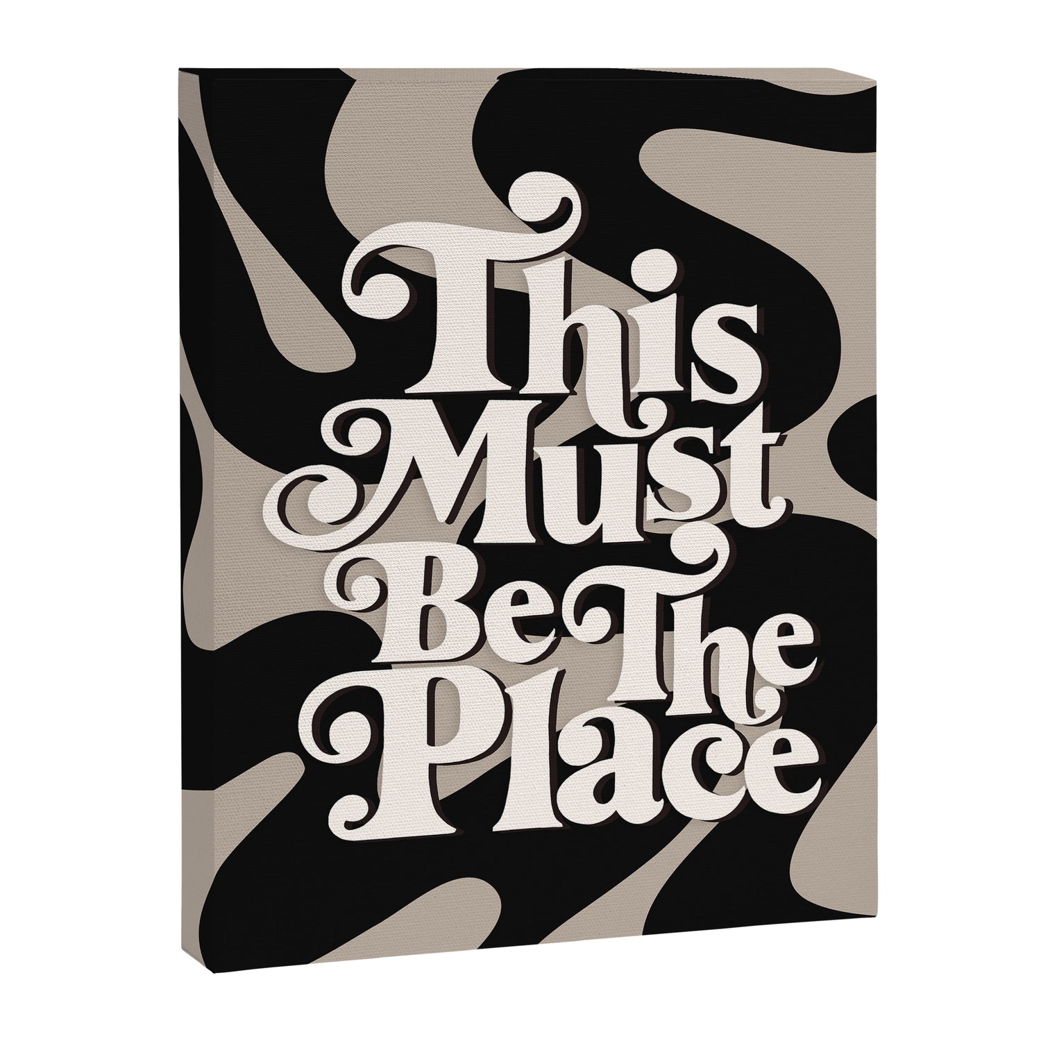 This Must Be The Place - 70s, Vintage, Retro, Abstract Pattern (Black & Beige) Canvas Print Gallery Image 3
