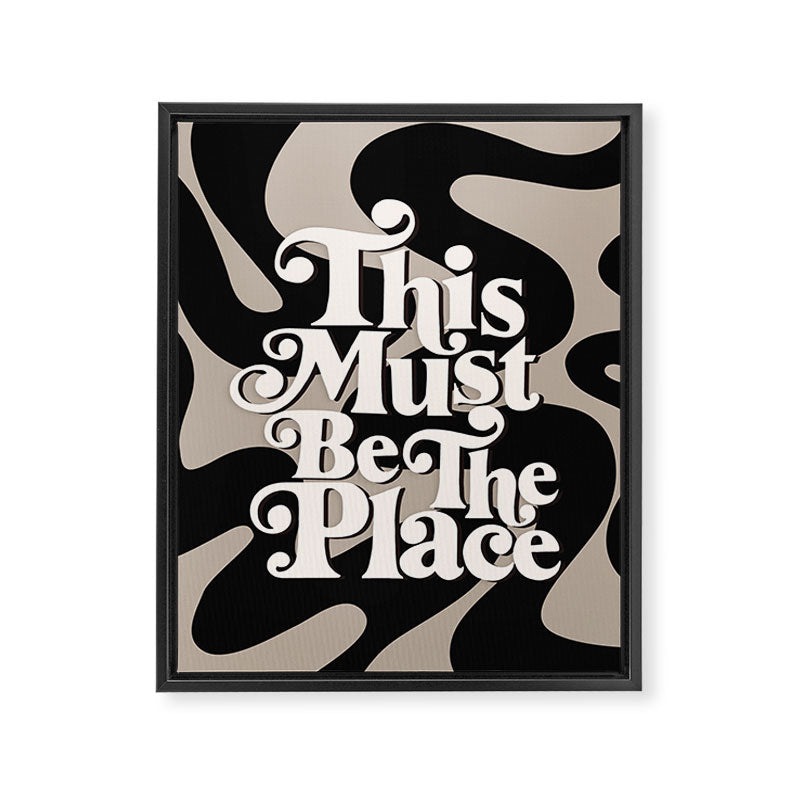 This Must Be The Place - 70s, Vintage, Retro, Abstract Pattern (Black & Beige) Framed Canvas Print Gallery Image 3