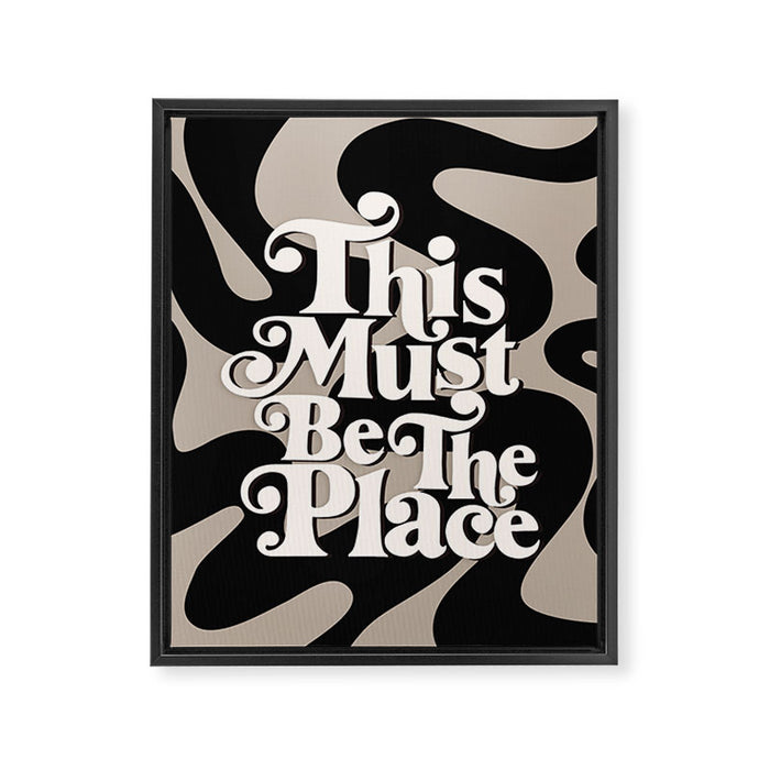 This Must Be The Place - 70s, Vintage, Retro, Abstract Pattern (Black & Beige) Framed Canvas Print Gallery Image 1