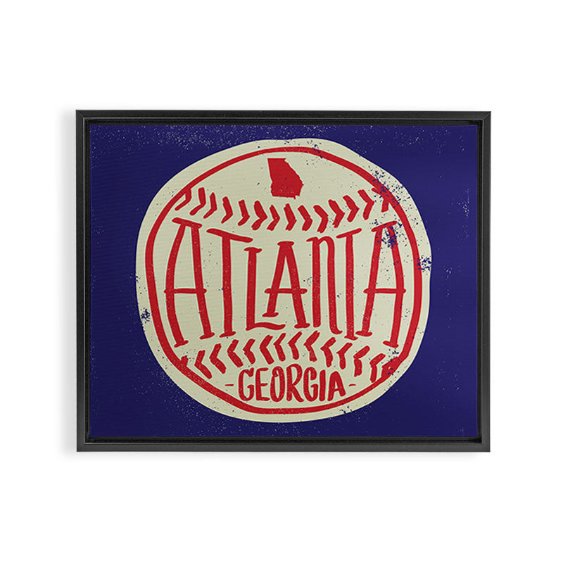 Atlanta Georgia Baseball - Hand Drawn, Script Typography Framed Canvas Print Gallery Image 14
