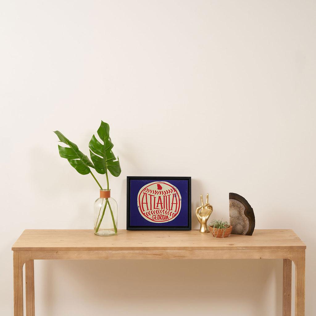 Atlanta Georgia Baseball - Hand Drawn, Script Typography Framed Canvas Print Gallery Image 4