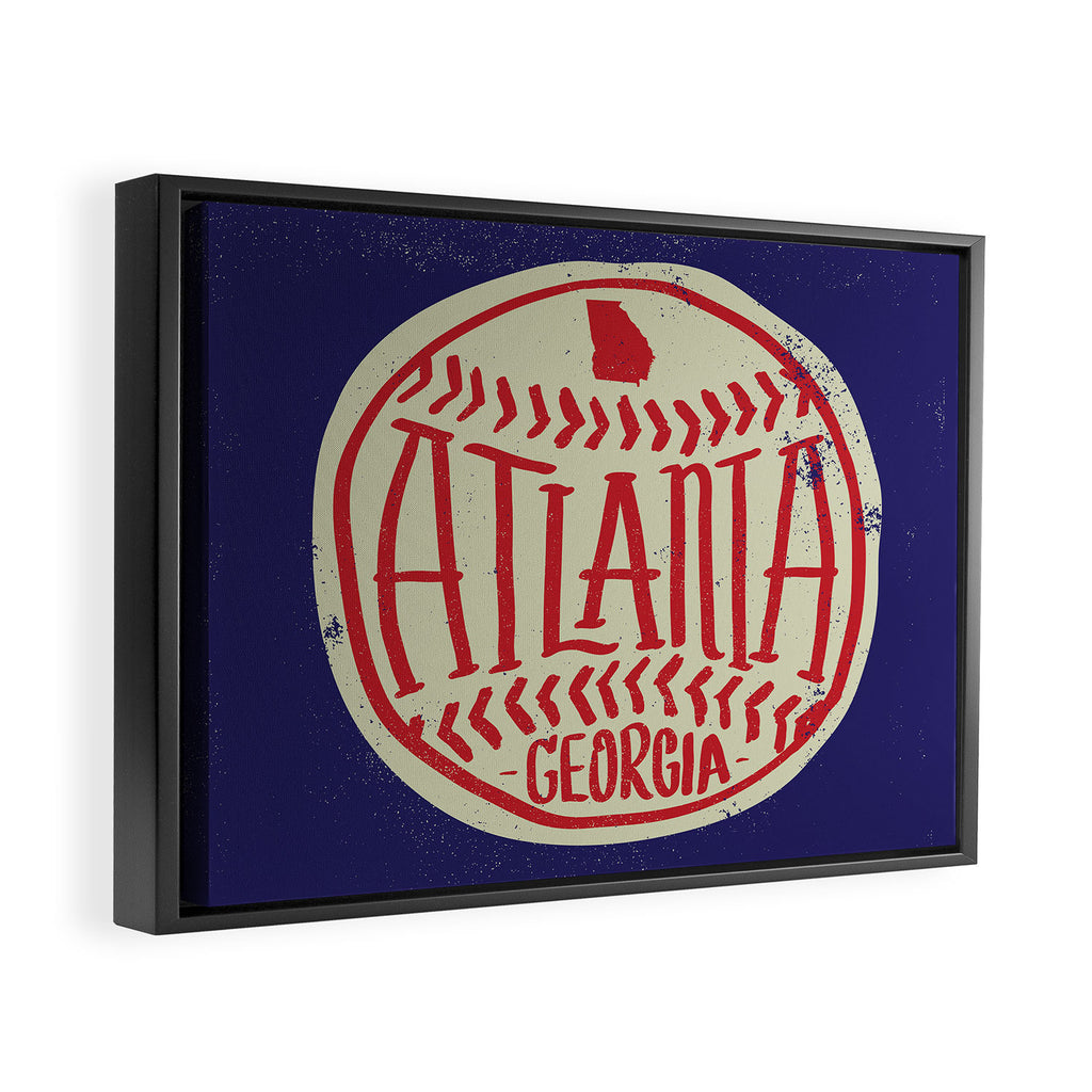 Atlanta Georgia Baseball - Hand Drawn, Script Typography Framed Canvas Print Gallery Image 2