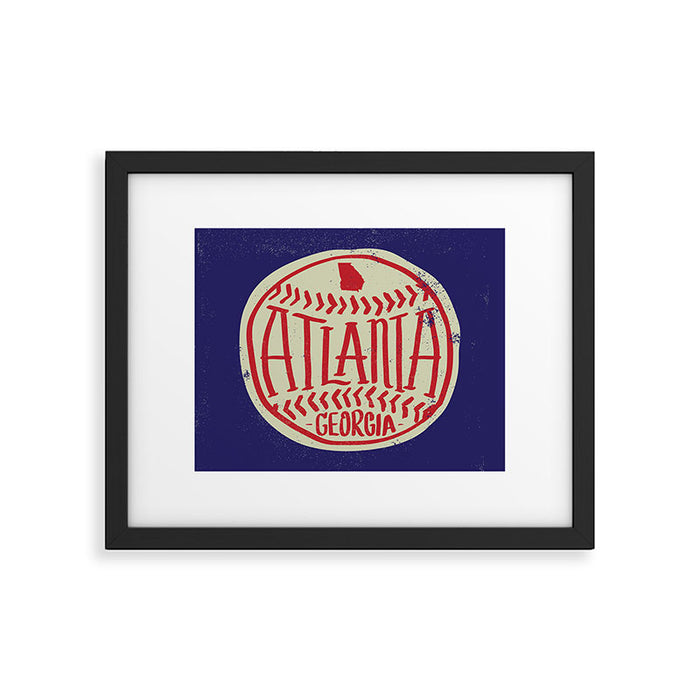 Atlanta Georgia Baseball - Hand Drawn, Script Typography Framed Art Print Gallery Image 1