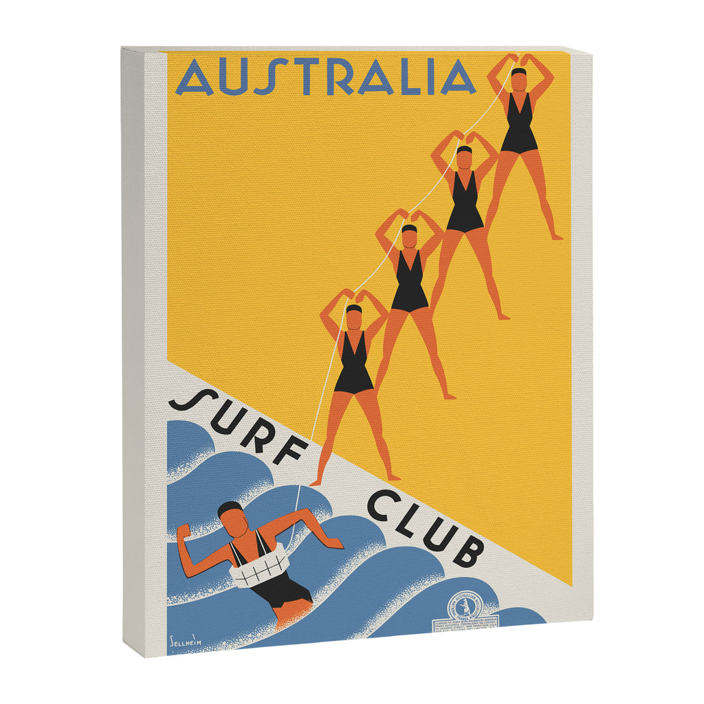Art Deco Vintage Australia travel poster - Australia Surf Club, 1930s Canvas Print Gallery Image 6