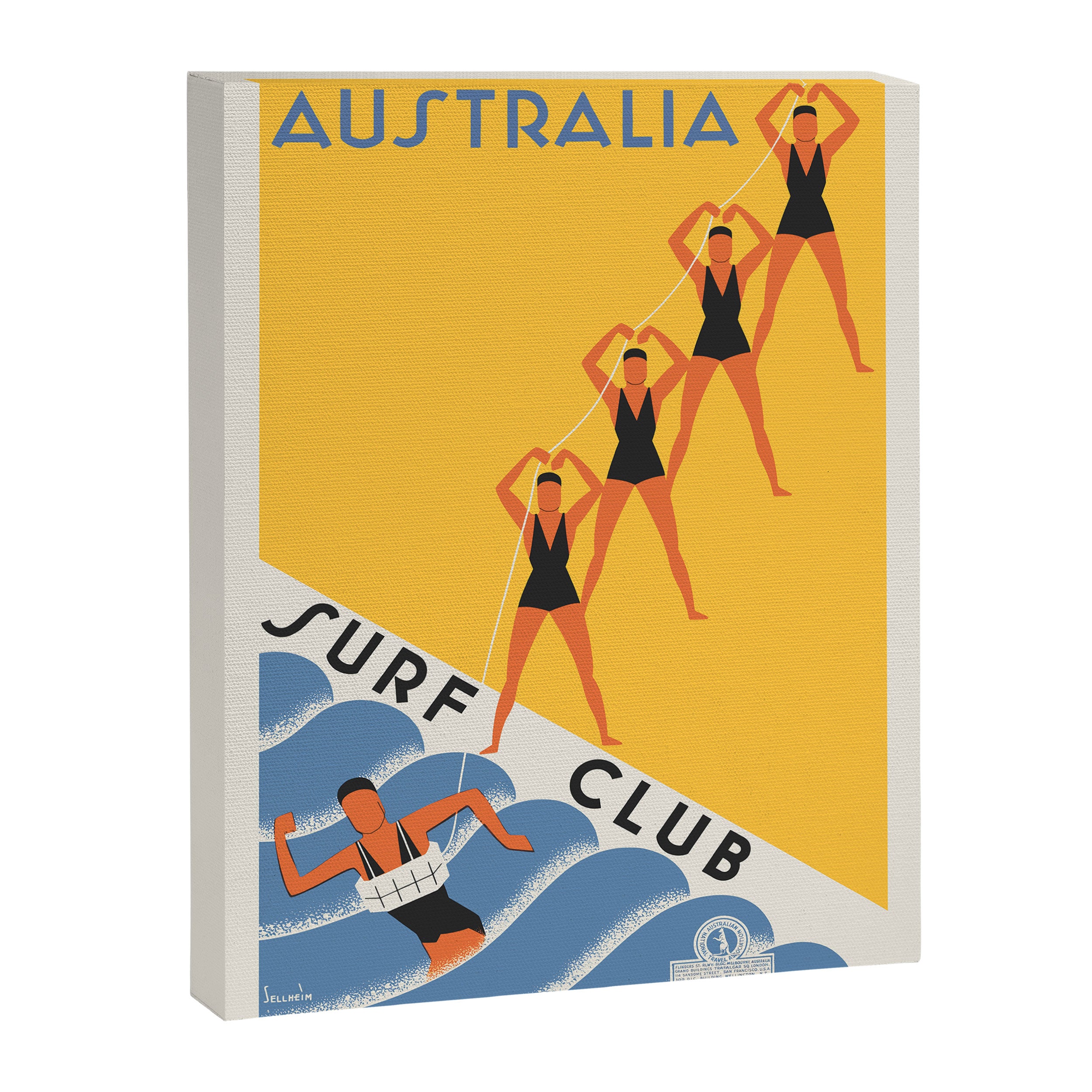 Art Deco Vintage Australia travel poster - Australia Surf Club, 1930s Canvas Print Gallery Image 6
