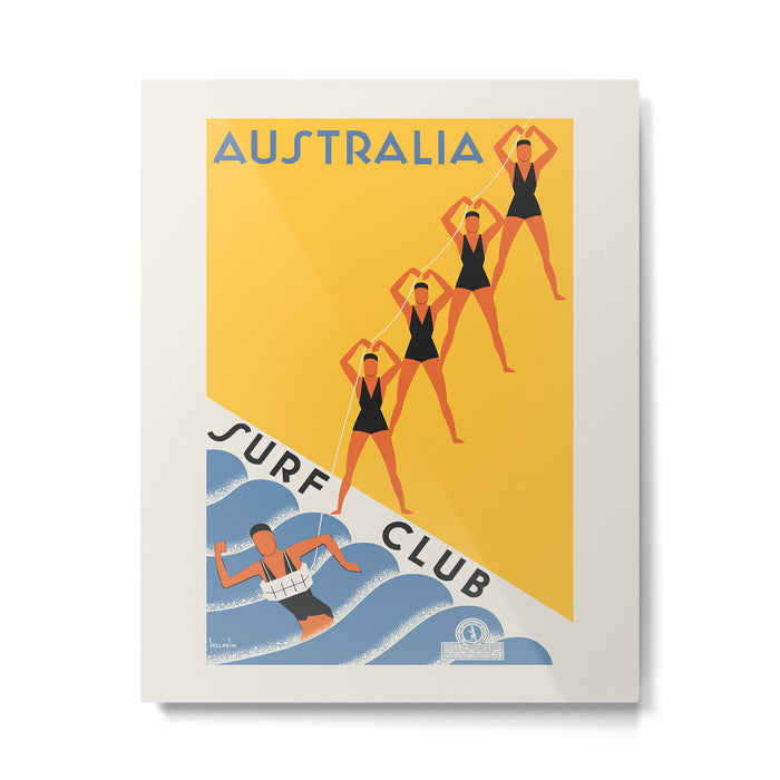 Art Deco Vintage Australia travel poster - Australia Surf Club, 1930s Metal Print Gallery Image 1