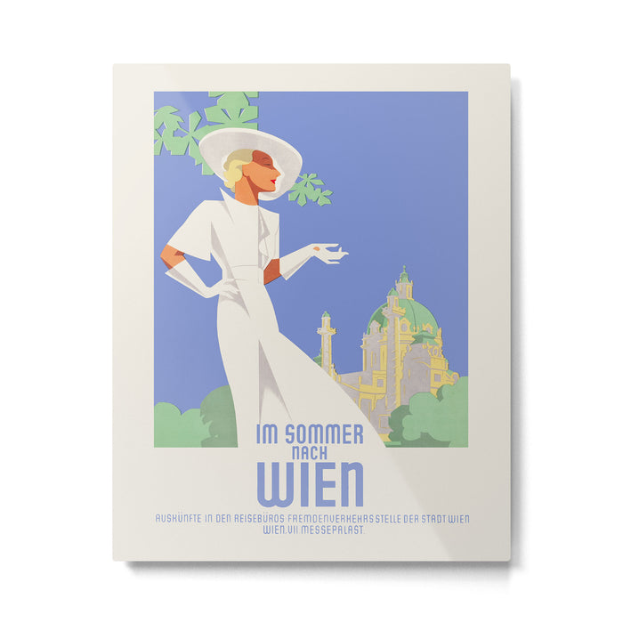Art Deco Vintage Travel Poster - Spend Summer Days in Vienna, 1930s Metal Print Gallery Image 1