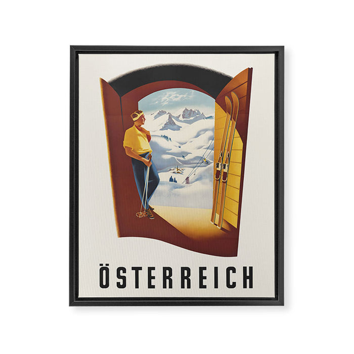 Austria Skiing Vintage Travel Poster, 1950s Framed Canvas Print Gallery Image 1