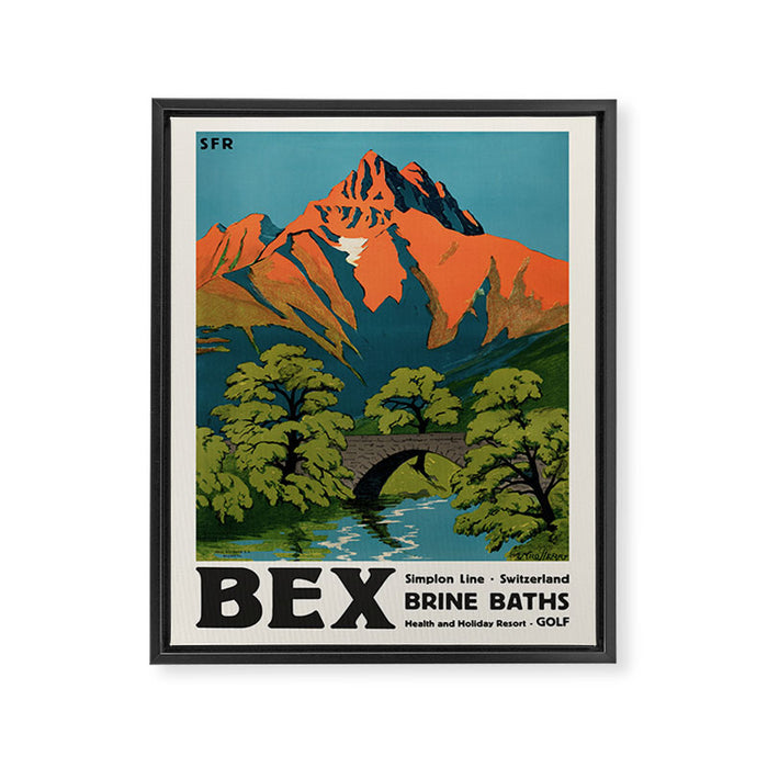 Bex Vintage Swiss Travel Poster, 1930s Framed Canvas Print Gallery Image 1
