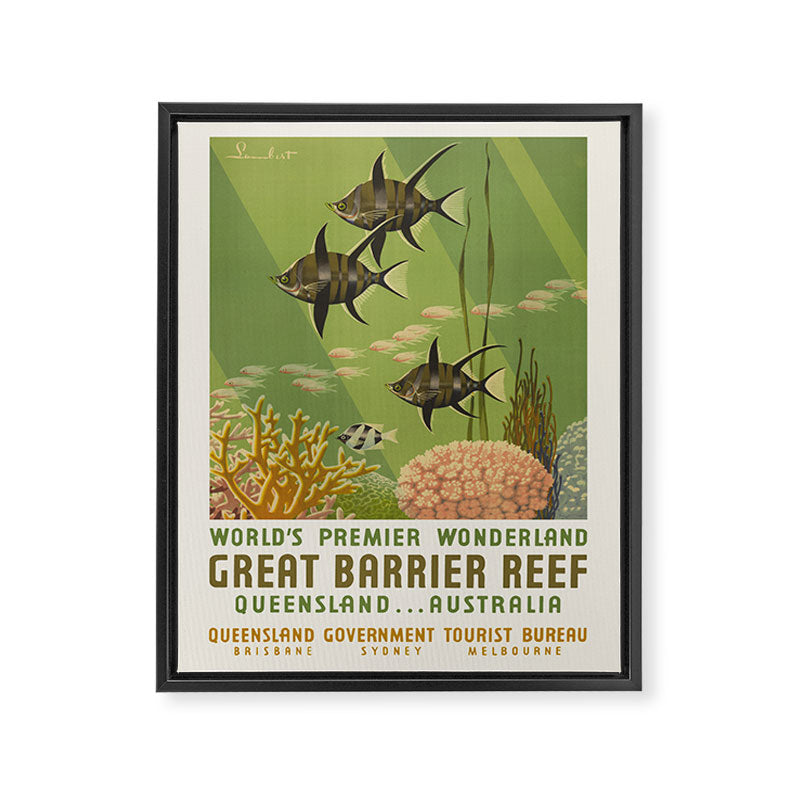 Great Barrier Reef, Queensland - Vintage australian travel poster, 1930s Framed Canvas Print Gallery Image 6