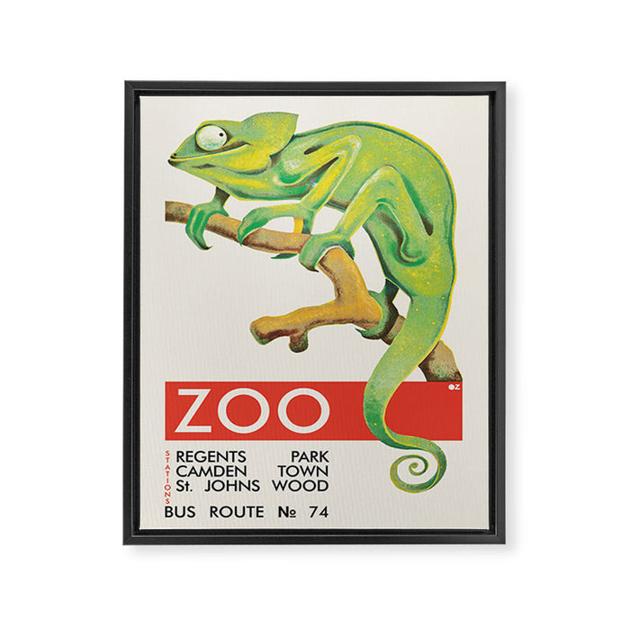 London Zoo Vintage Poster with Chameleon, 1935 Framed Canvas Print Gallery Image 1