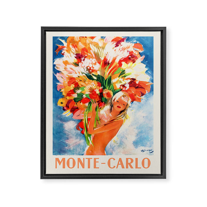 Monte Carlo Vintage Travel Poster in Pin-Up Style, 1950 Framed Canvas Print Gallery Image 1
