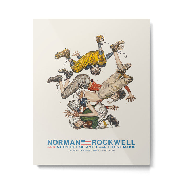 Norman Rockwell Art Exhibition Poster with Football illustration Metal Print Gallery Image 1