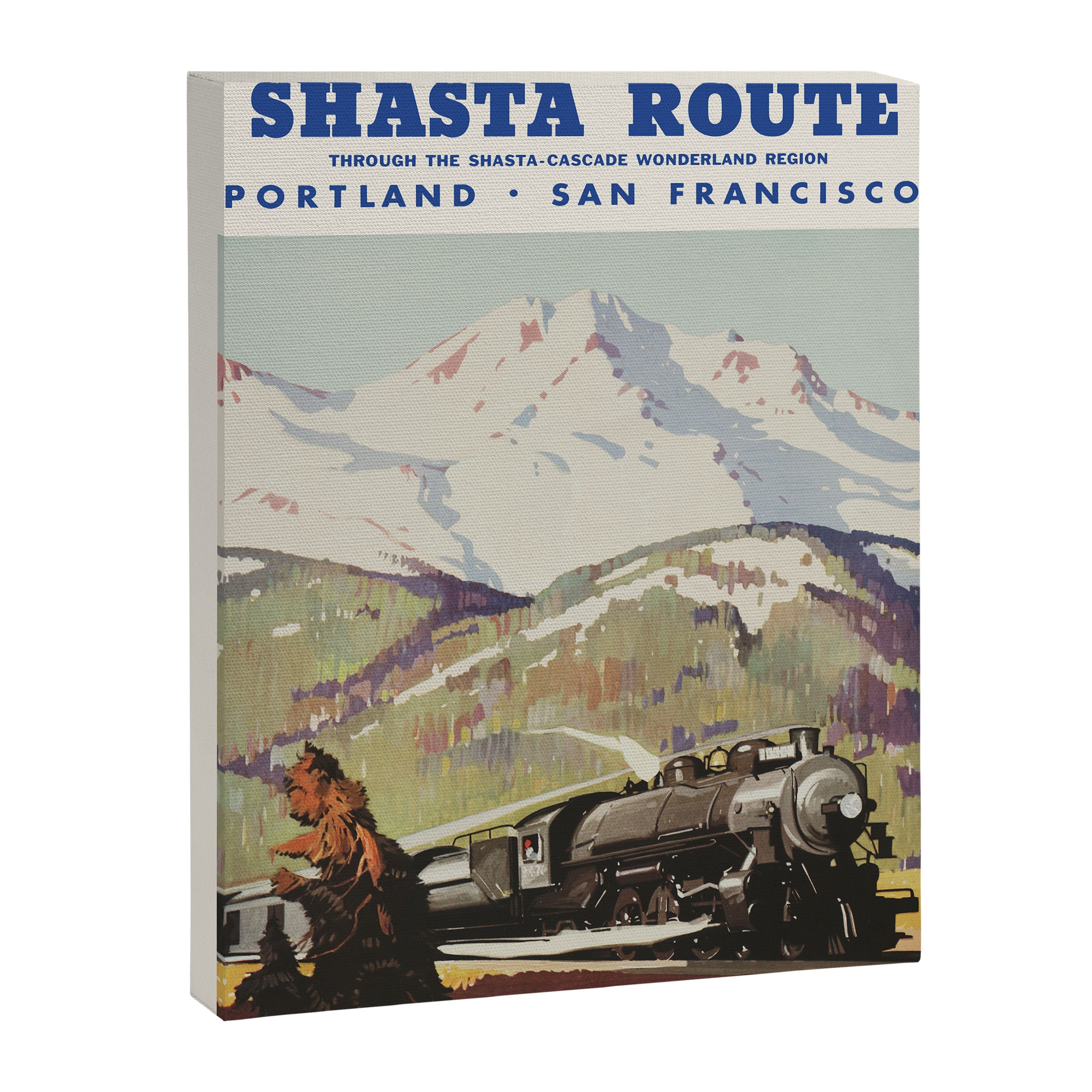 Vintage American Travel Poster - Shasta Route, 1950 Canvas Print Gallery Image 6