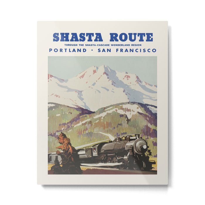 Vintage American Travel Poster - Shasta Route, 1950 Metal Print Gallery Image 1