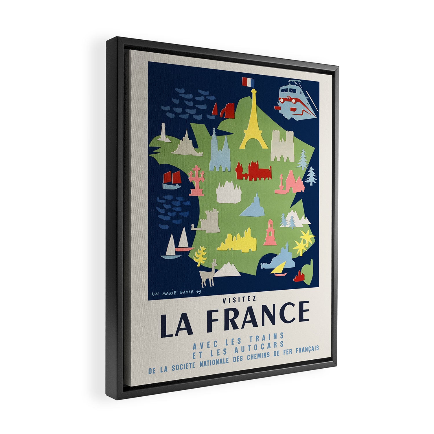 Vintage French Travel Poster - Visit France, 1950s Framed Canvas Print Gallery Image 2