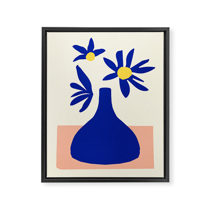 Blue Jar over pink table Framed Canvas Print Gallery Image 1