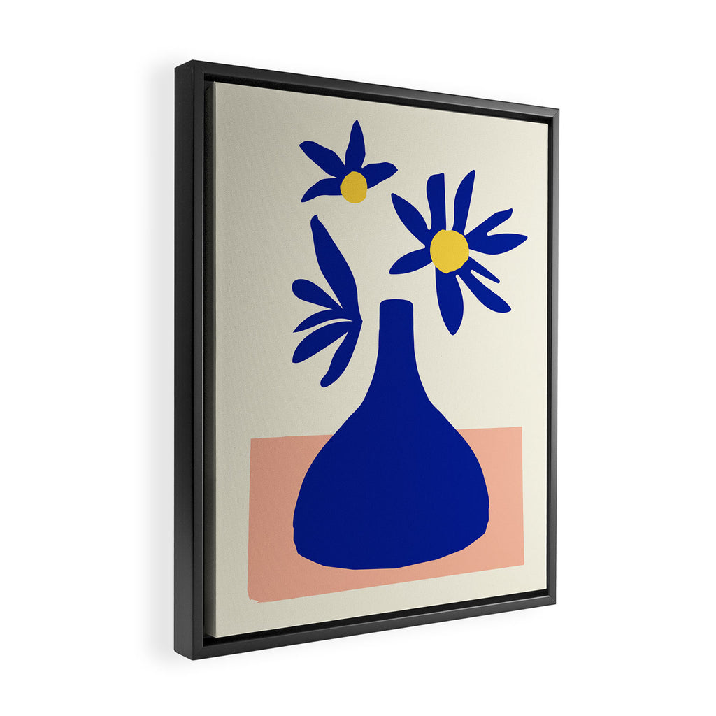 Blue Jar over pink table Framed Canvas Print Gallery Image 2