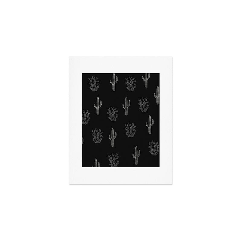 Cactus Pattern Black Art Print Gallery Image 1