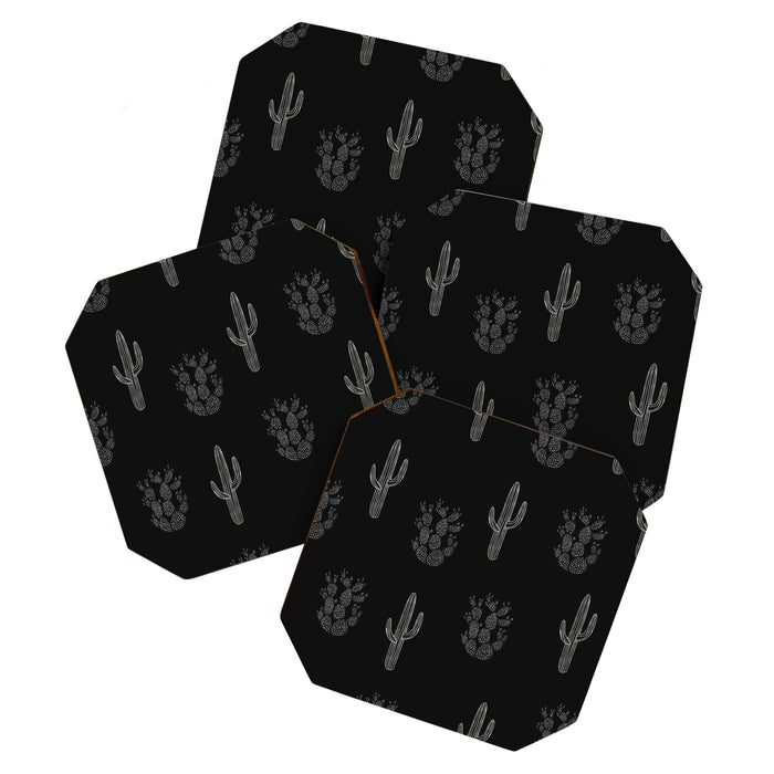 Cactus Pattern Black Coaster Gallery Image 1